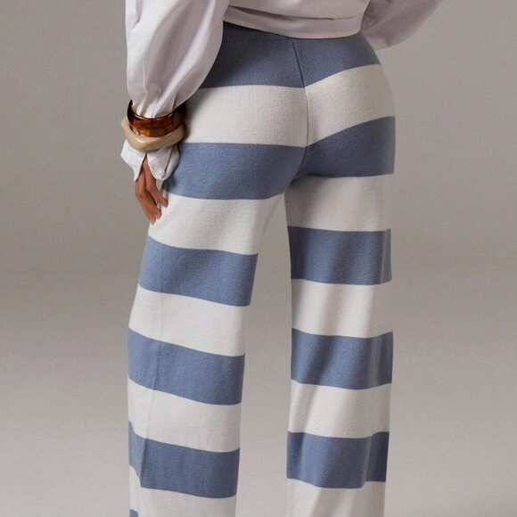 Multicolor Casual Women's Colorblock Striped Wide Leg Knit Pants - Picture 2 of 5